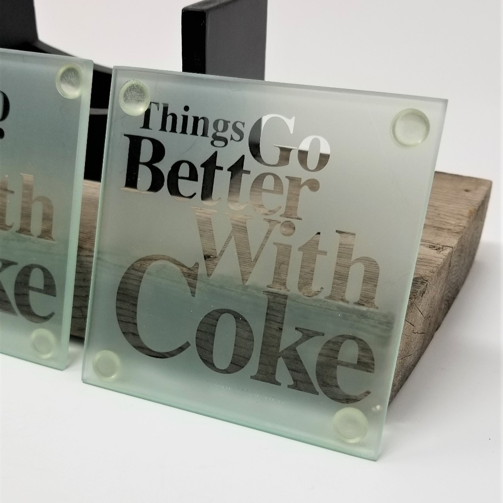 Coke Cola Glass Coaster set  with holder - Picture 3 of 8